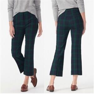 J.CREW Hayden Kickout Crop Pant in Black Watch Tartan Bi-Stretch Wool